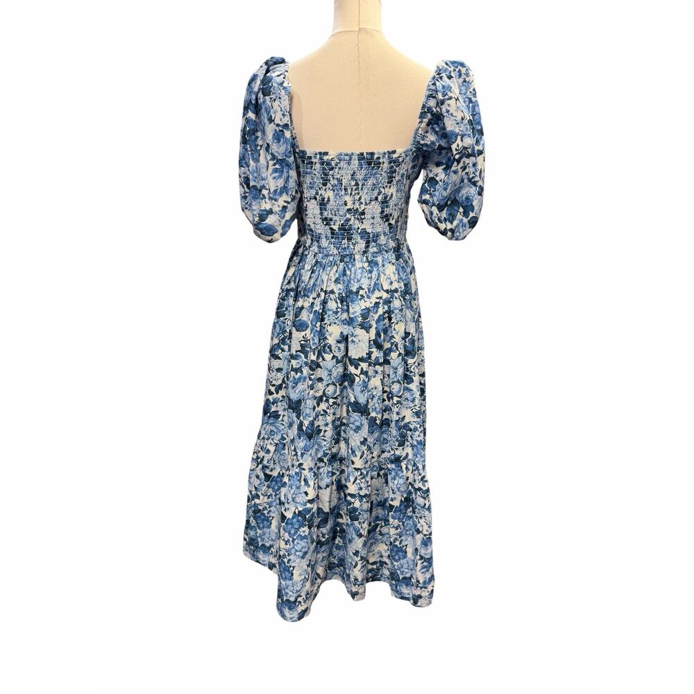 Abercrombie & Fitch Emerson Poplin Puff Sleeve Midi Dress – Blue White Floral - Picture 8 of 9